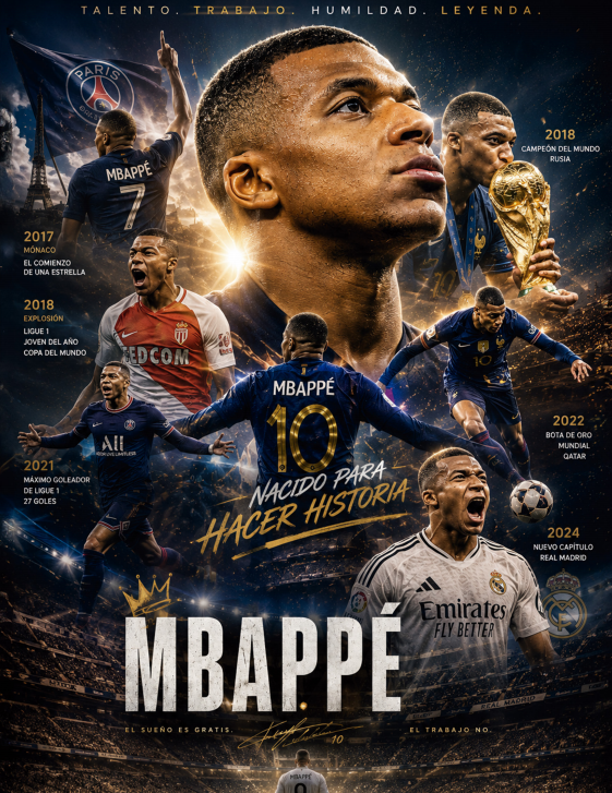 Kylian Mbappé | Póster Nacido para Hacer Historia 15x20